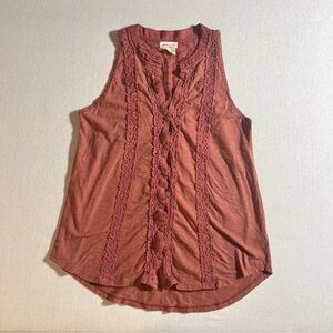 Anthropologie Meadow Rue 100% Cotton Dusty Rose Tank Top Button Up Blouse, Small